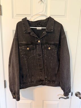 Mono B Black Washed Denim Jacket with Brass Buttons